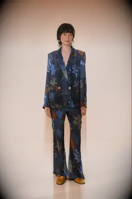 Navy blue printed pantsuit for destination wedding guest