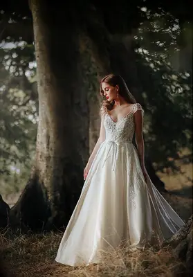 Allure Bridals cap sleeve wedding dress for bigger busts