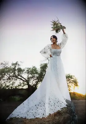 All Who Wander long sleeve wedding dress for bigger busts