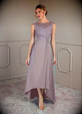 Azazie dusty rose lace chiffon spring mother of the groom dress