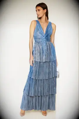 Sabina Musayev blue ruffled spring mother of the groom dress