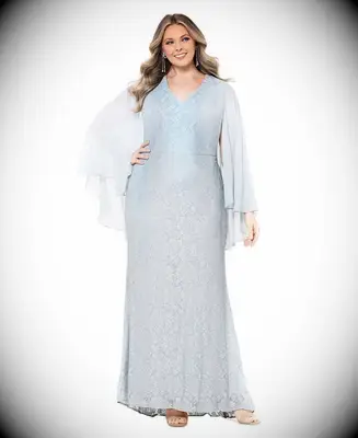 Betsy & Adam blue cape spring mother of the groom dress