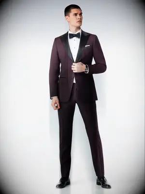 Burgundy Tuxedo for black-tie wedding