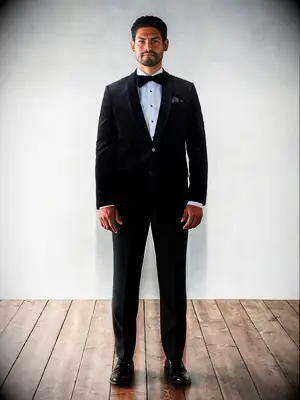 Black velvet jacket tuxedo for black-tie wedding