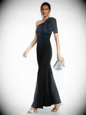 One shoulder black maxi black tie wedding dress