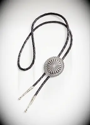 Braided black leather bolo tie for wedding