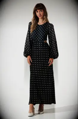 Polka dot long dress with balloon sleeves