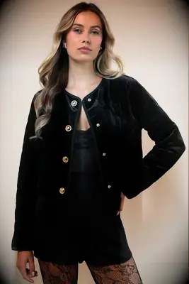 Black playsuit with velvet jacket