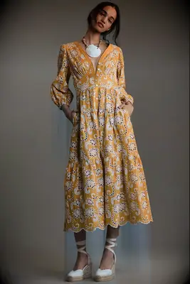 Shoshanna eyelet maxi barn wedding guest dress