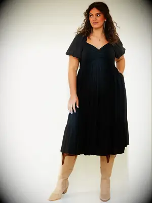 Arula black midi barn wedding guest dress