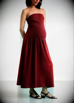 Hatch red strapless maternity wedding guest dress