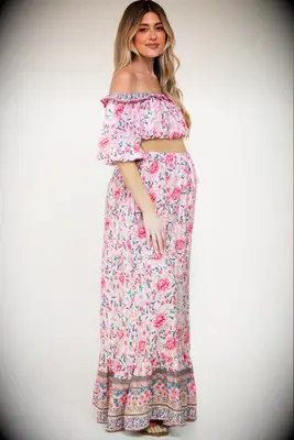 PinkBlush two-piece maternity wedding guest maxi skirt set