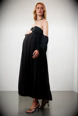 Rent The Runway off-shoulder black wedding guest maternity dress