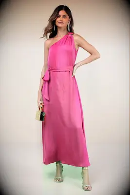 Lulus pink one-shoulder maternity wedding guest dress
