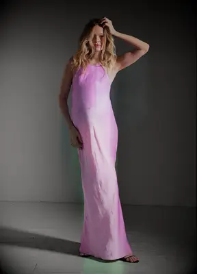 Hatch pink bias slip maternity wedding guest dress