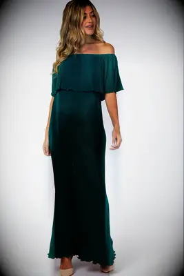 PinkBlush dark green off-shoulder maternity wedding guest dress
