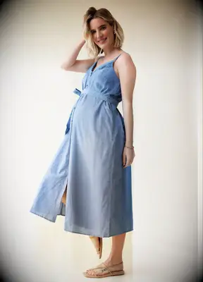 ingrid & isabel chambray maternity wedding guest dress