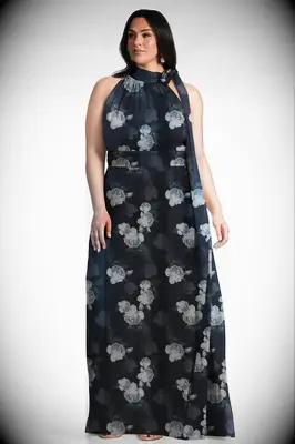Blue floral mother of the bride maxi dress for outdoor wedding from Sachin & Babi