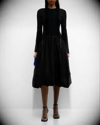 SIMKHAI long sleeve black bubble mother of the bride dress for outdoor wedding from Neiman Marcus