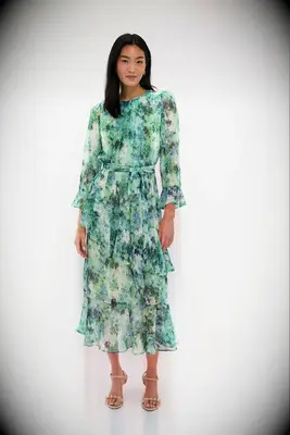 Green printed ruffle midi mother of the bride outdoor wedding dress from Tuckernuck