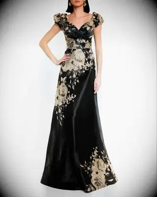  Rickie Freeman Teri Jon metallic jacquard floral mother of the bride dress for outdoor wedding