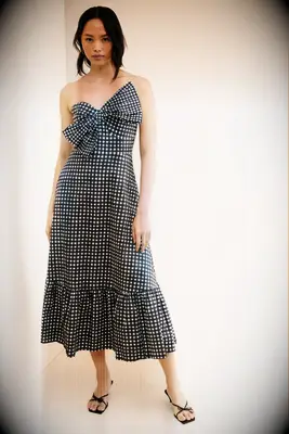 Hutch bow check pattern daytime wedding guest dress