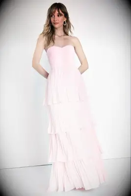 Lulus pink maxi strapless wedding guest dress
