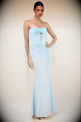 Lulus blue strapless cutout maxi dress for daytime wedding guest 