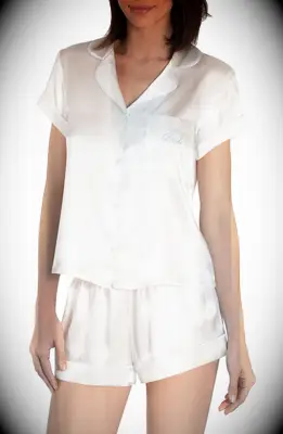 In Bloom by Jonquil satin short pajamas for bride
