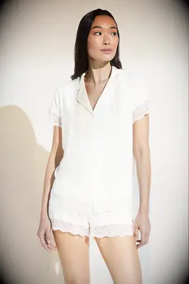 Eberjey short bridal lace trim pajama set 