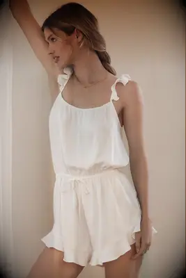 Half Asleep ruffle romper bridal pajamas