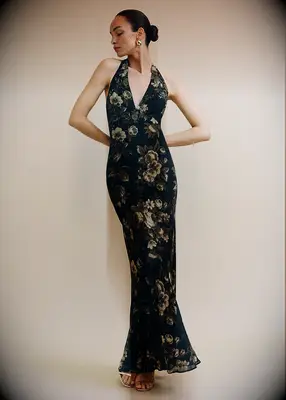 Reformation dark floral fall bridesmaid dress