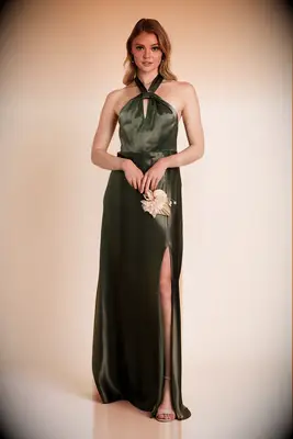 Birdy Grey satin olive fall bridesmaid dress