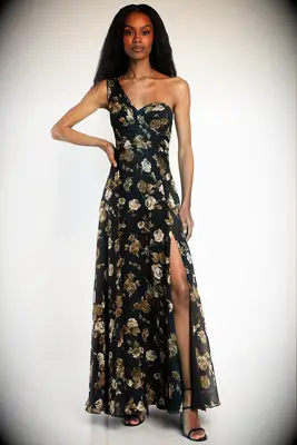 Lulus black floral fall bridesmaid dress