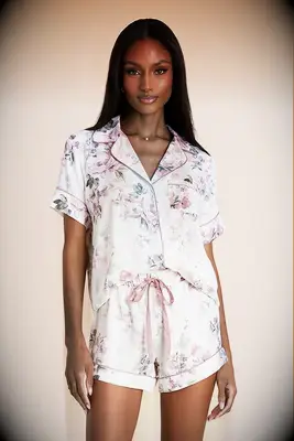 Pink and white floral short pj set