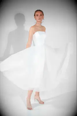 Olivia Bottega strapless tea length wedding dress