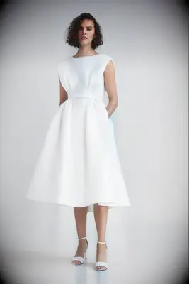 Amsale bias cut tea length wedding dress