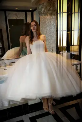 Sareh Nouri tea length tulle wedding dress