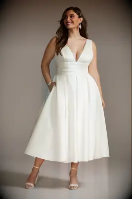 DB Studio V-neck tea length wedding dress