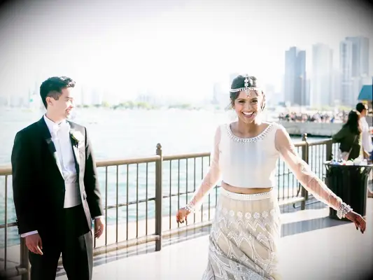 Bride wearing vintage-inspired Indian wedding dress