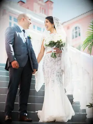 Bride wearing fit and flare custom lehenga