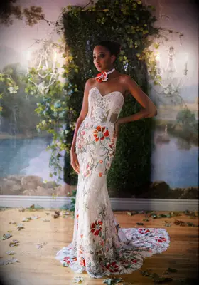 Claire Pettibone floral strapless nontraditional wedding gown