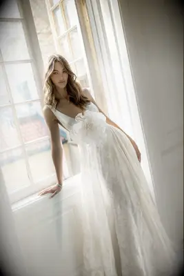 Pnina Tornai floral detail nontraditional wedding dress