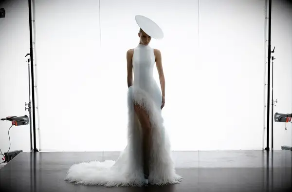 WONÀ Concept feather nontraditional wedding dress