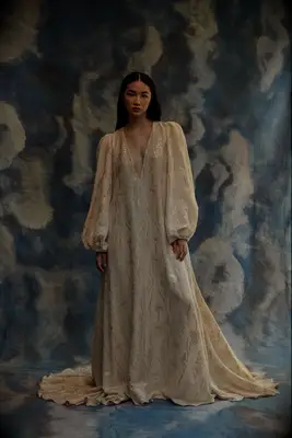 SOUCY voluminous sleeve nontraditional wedding gown