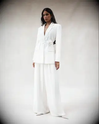 Alexandra Grecco white nontraditional wedding suit