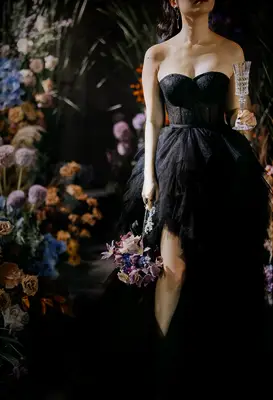 Black strapless sweetheart neckline nontraditional wedding gown