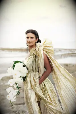 Gold nontraditional wedding dress 