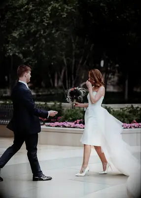 Knee length nontraditional wedding dress