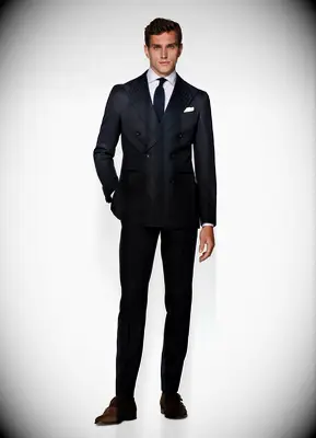 SuitSupply herringbone navy formal wedding guest suit